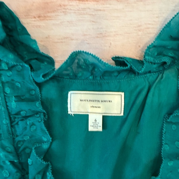 MOULINETTE SOEURS‎ ANTHROPOLOGIE Dress Ruffled Teal Eyelet Womens 6 Cotton Silk - Picture 2 of 9